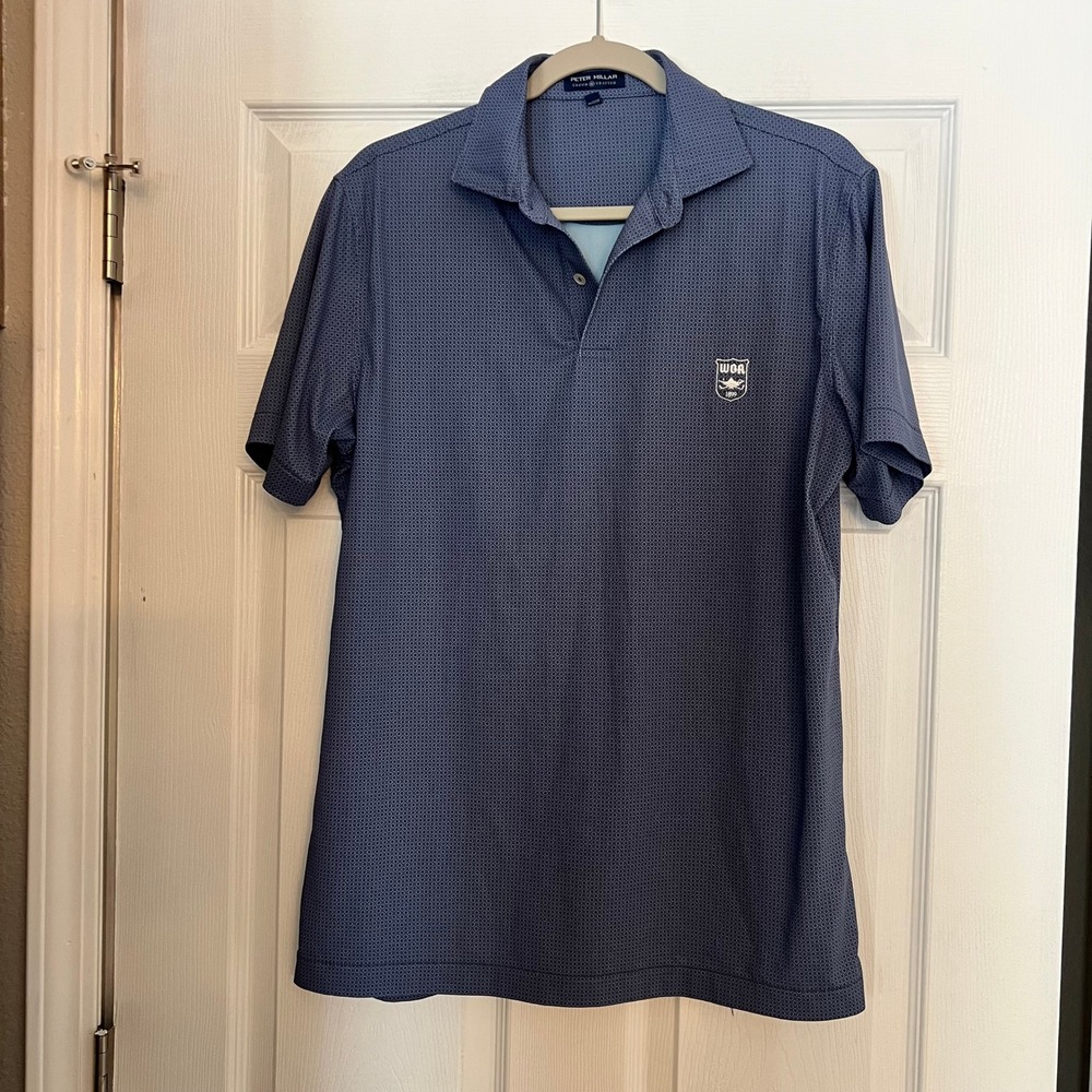 Peter Millar Polo Shirt Polyester Spandex Medallion Print Crown Crafted Blue M